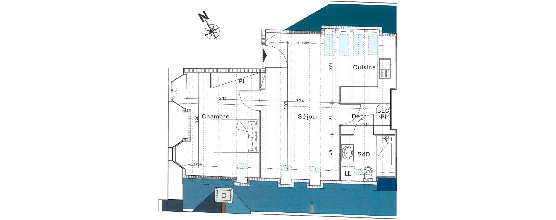 Appartement T2 de 43,05 m2 &agrave; Bayeux Centre