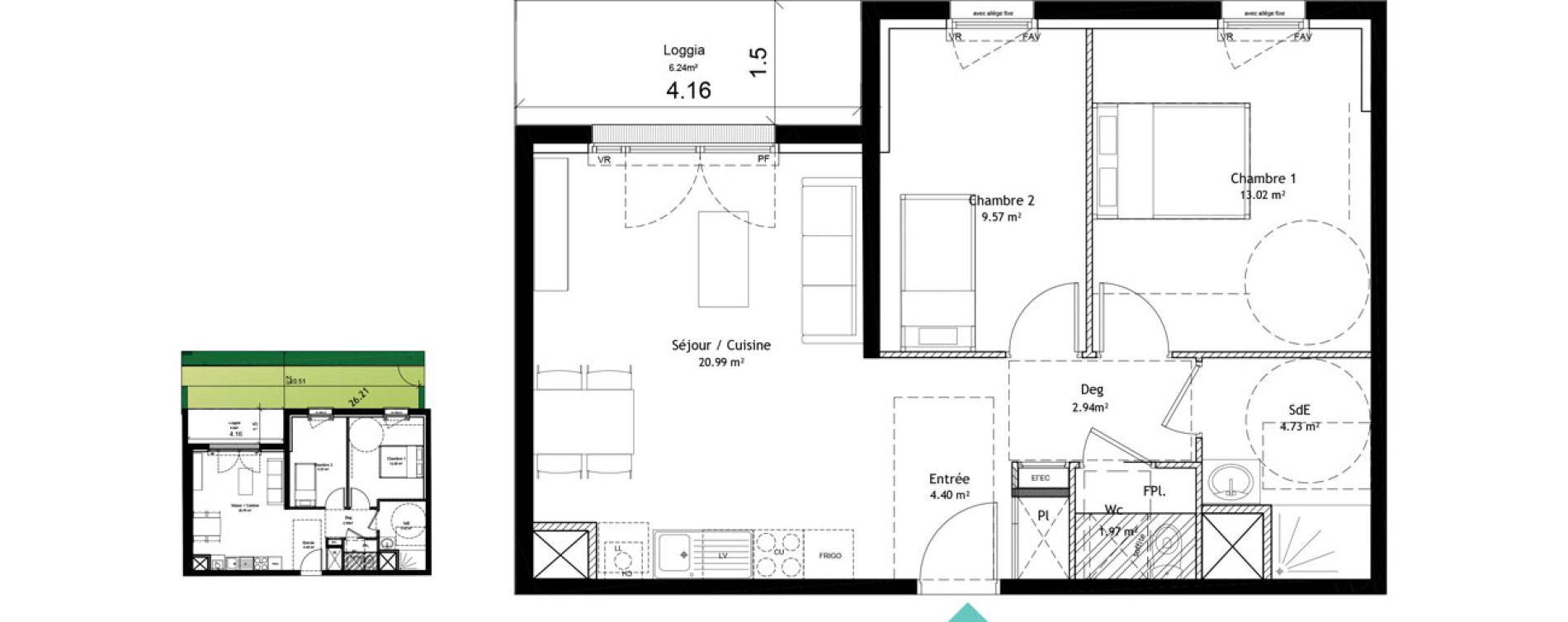 Appartement T3 de 57,29 m2 &agrave; Bayeux Saint-julien - route saint-patrice