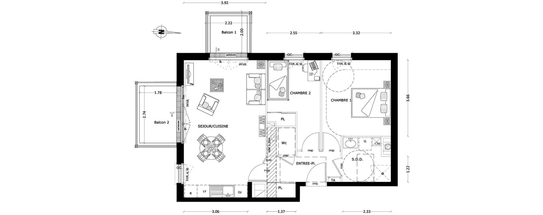 Appartement T3 de 59,31 m2 &agrave; Benerville-Sur-Mer Centre