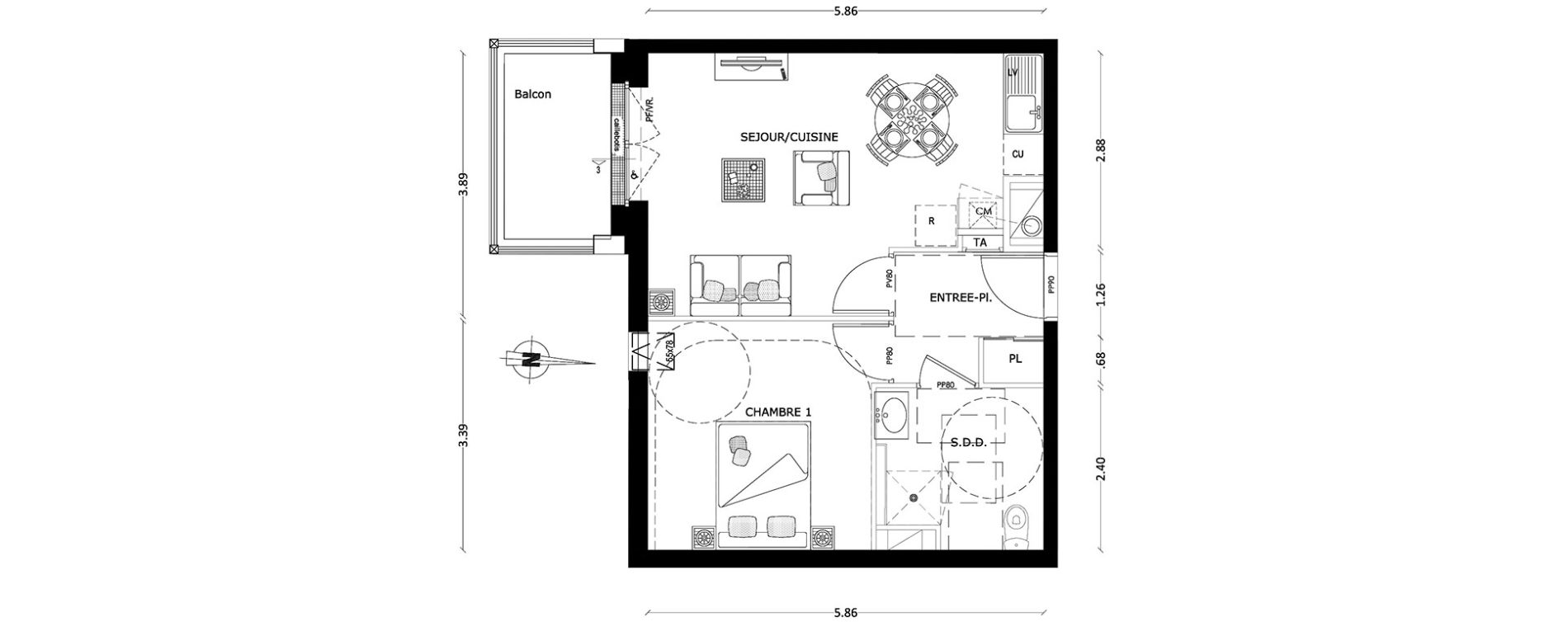 Appartement T2 de 41,26 m2 &agrave; Benerville-Sur-Mer Centre