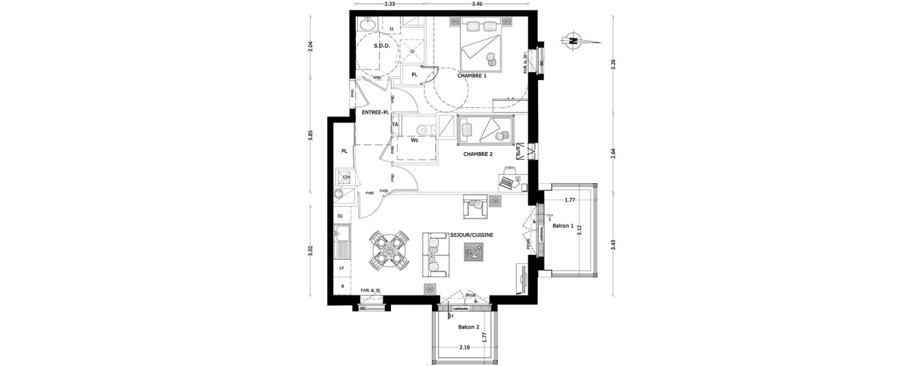 Appartement T3 de 57,44 m2 &agrave; Benerville-Sur-Mer Centre