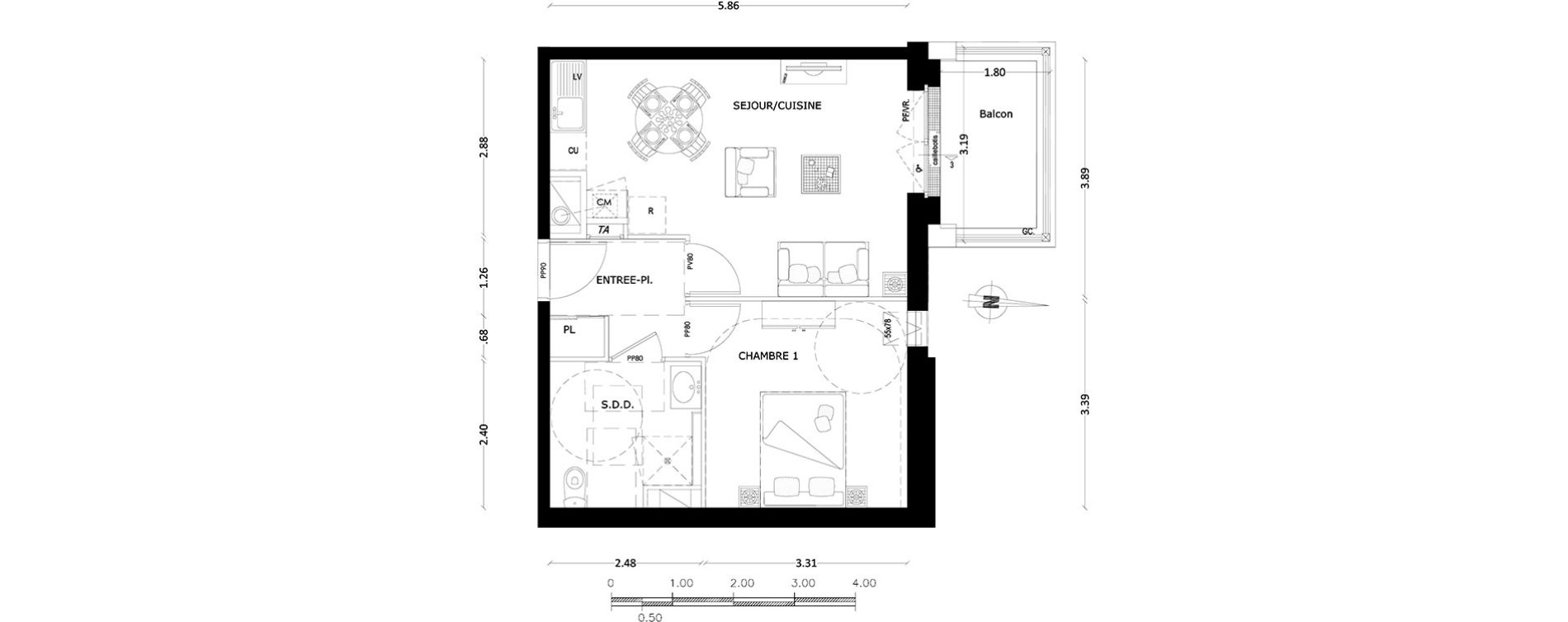 Appartement T2 de 41,26 m2 &agrave; Benerville-Sur-Mer Centre