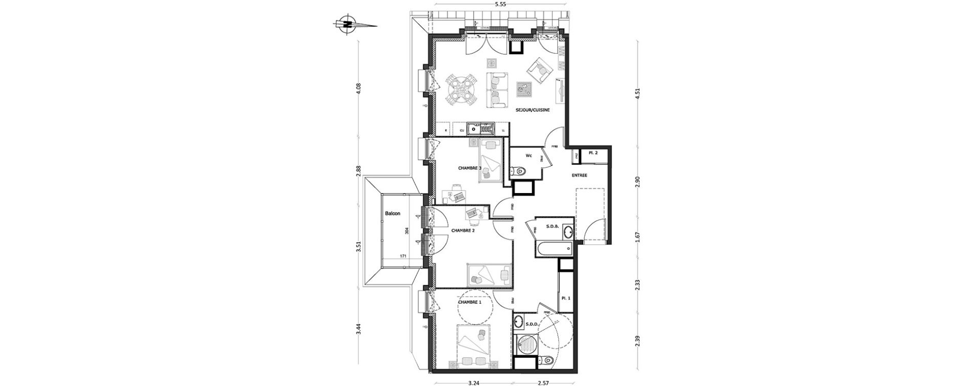 Appartement T4 de 84,93 m2 &agrave; Benerville-Sur-Mer Centre
