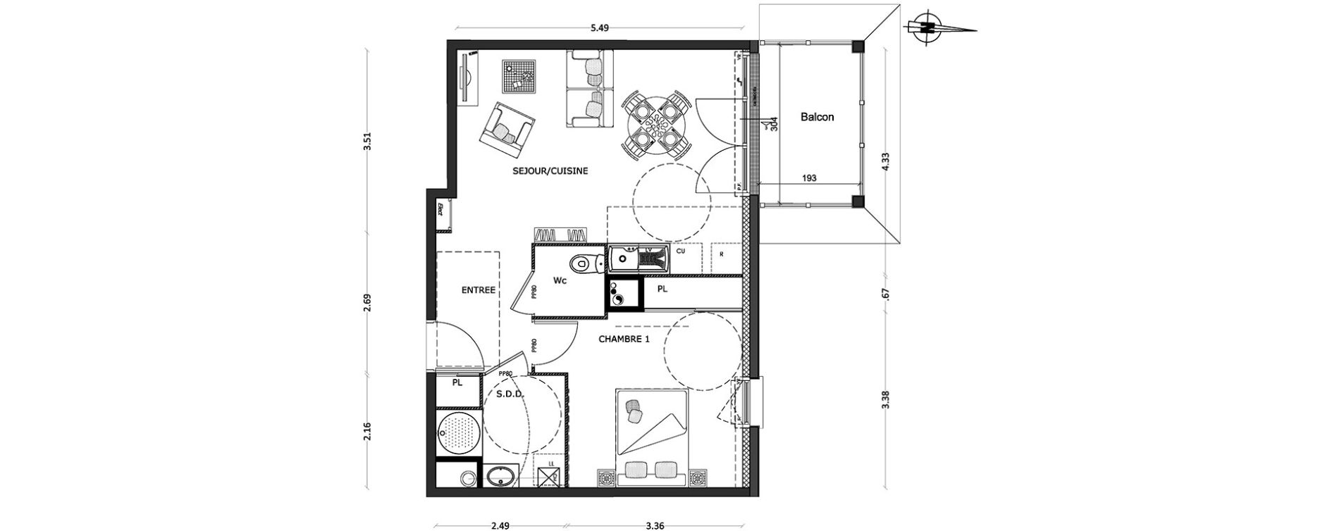 Appartement T2 de 46,65 m2 &agrave; Benerville-Sur-Mer Centre