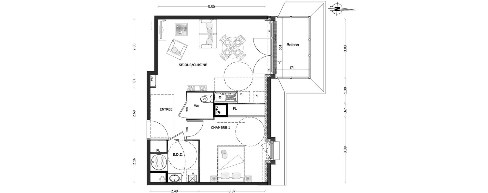 Appartement T2 de 48,93 m2 &agrave; Benerville-Sur-Mer Centre