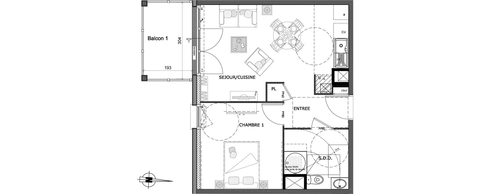 Appartement T2 de 41,57 m2 &agrave; Benerville-Sur-Mer Centre