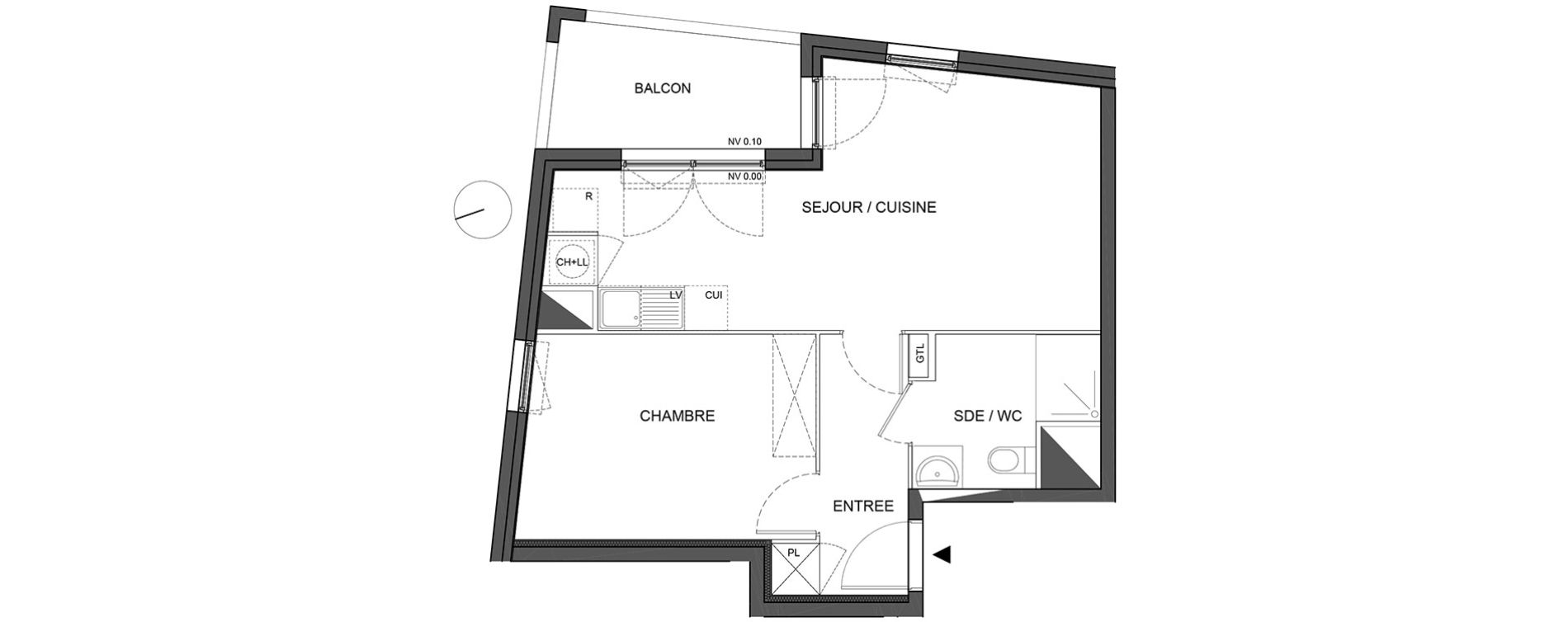 Appartement T2 de 42,80 m2 &agrave; B&eacute;nouville Centre