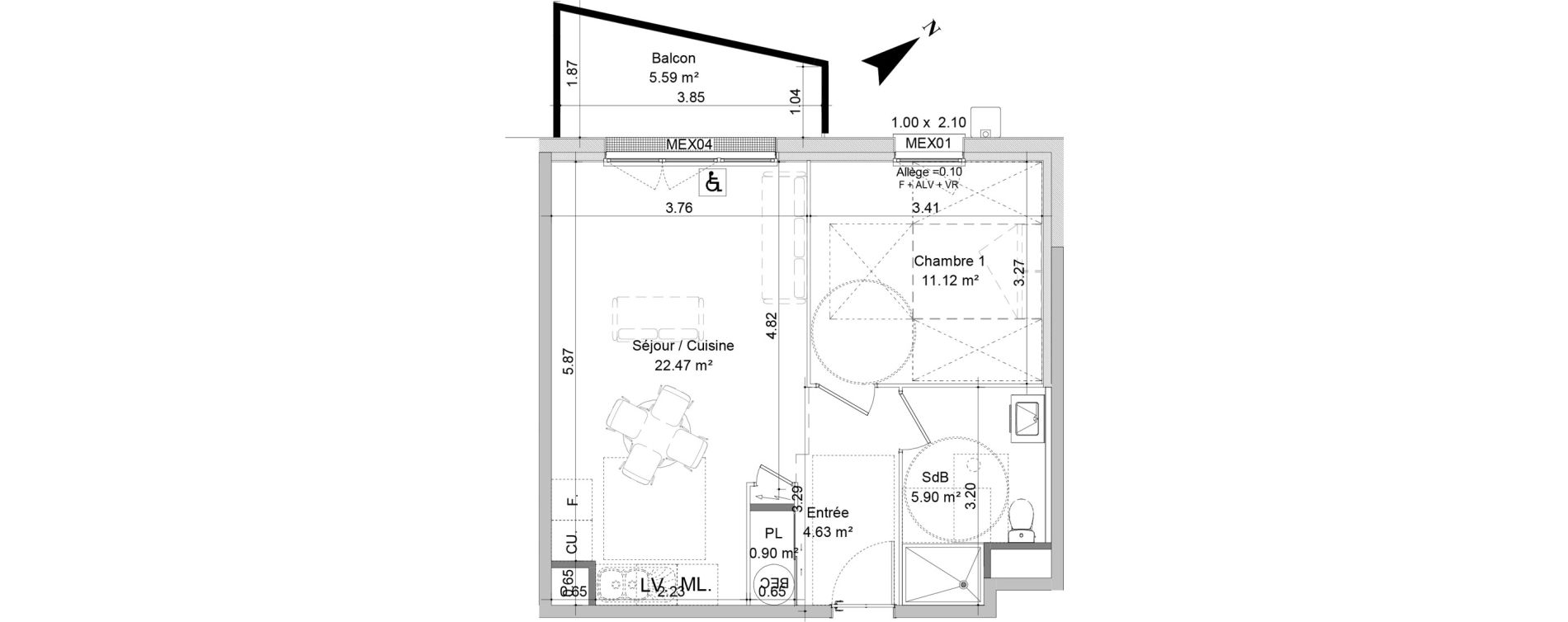 Appartement T2 de 45,02 m2 &agrave; Blainville-Sur-Orne Centre