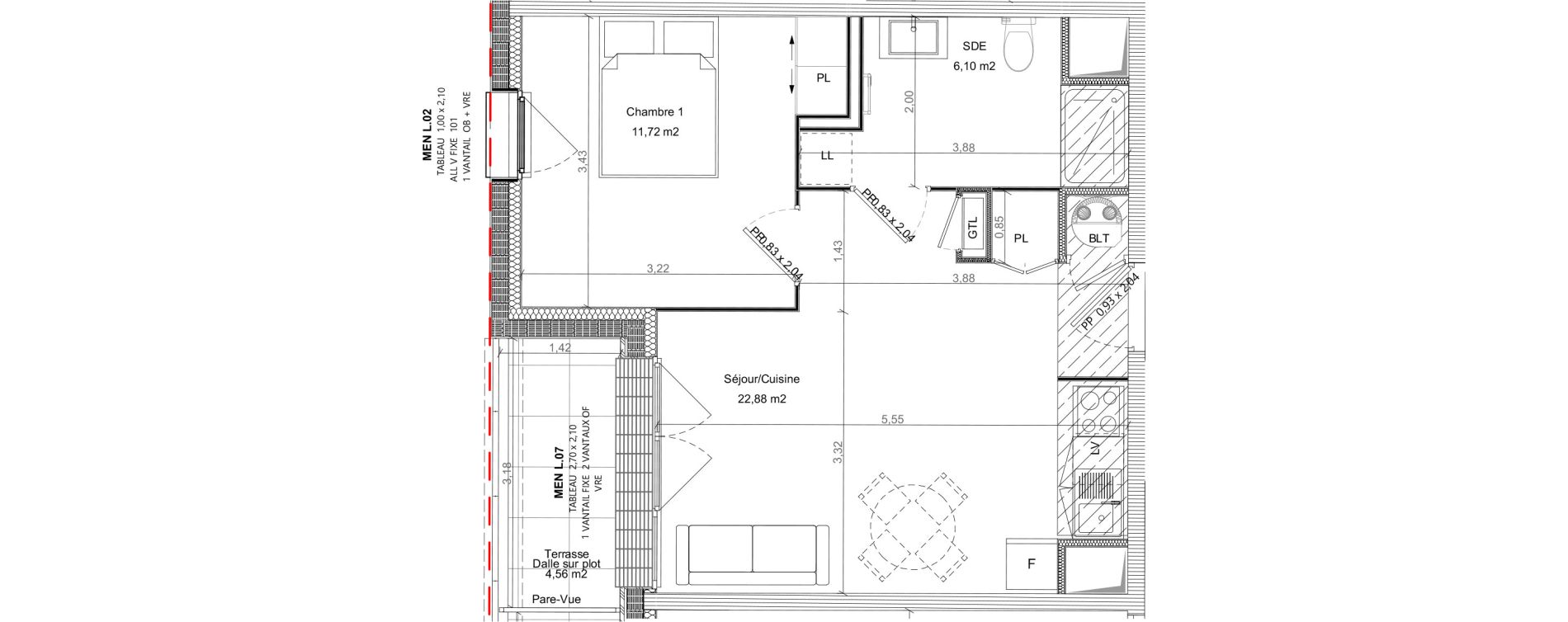 Appartement T2 de 40,70 m2 &agrave; Bretteville-Sur-Odon Centre