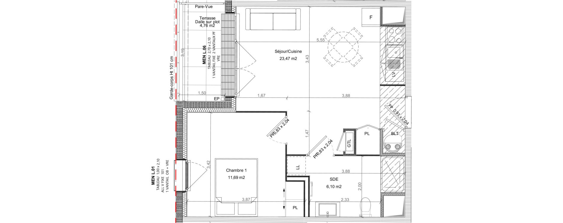 Appartement T2 de 41,26 m2 &agrave; Bretteville-Sur-Odon Centre