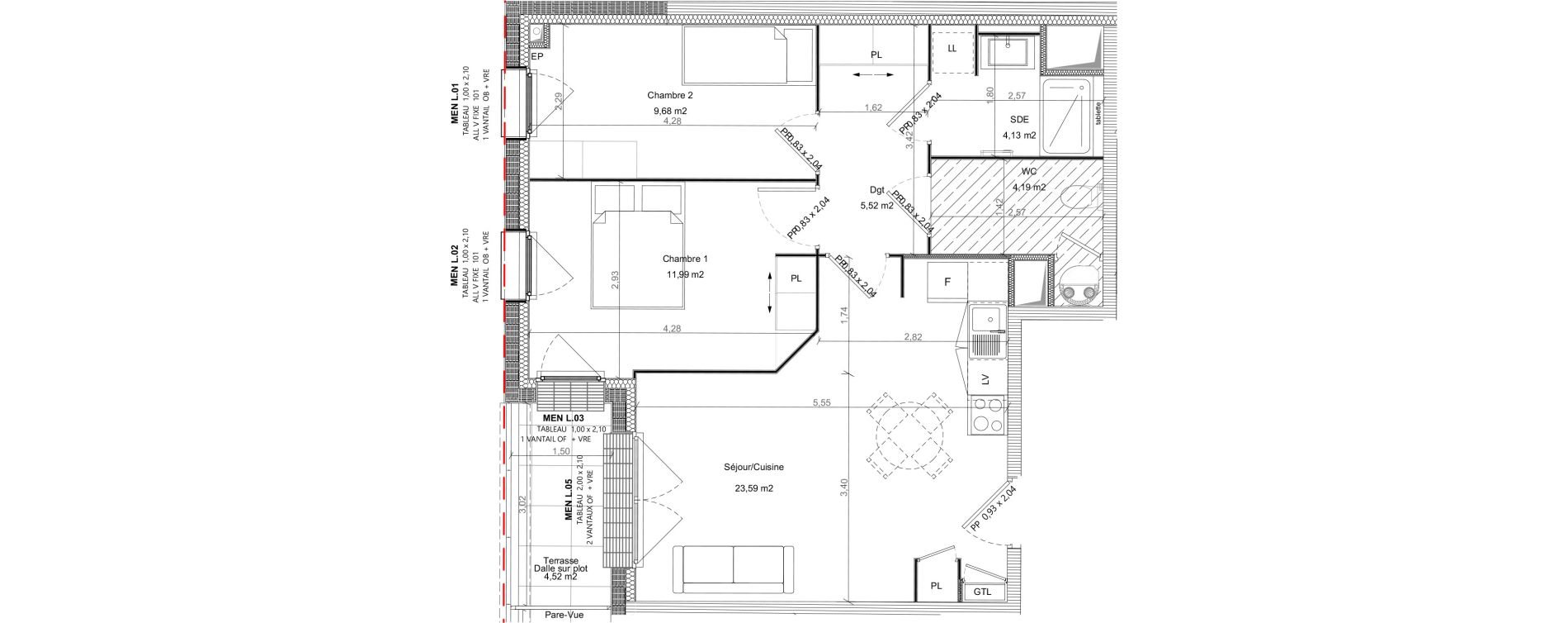 Appartement T3 de 59,10 m2 &agrave; Bretteville-Sur-Odon Centre