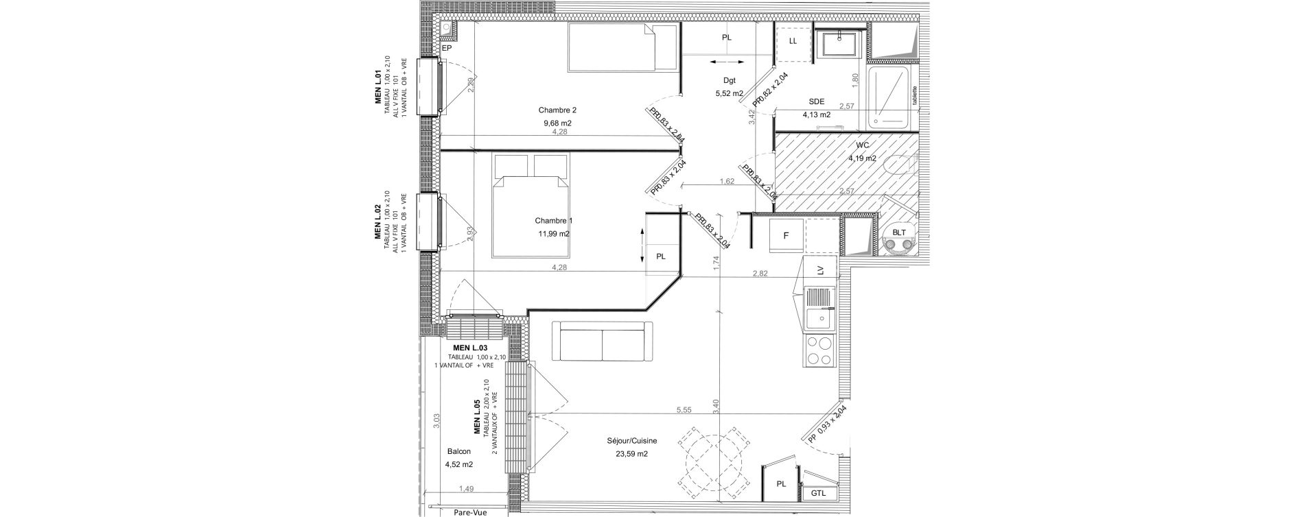 Appartement T3 de 59,10 m2 &agrave; Bretteville-Sur-Odon Centre