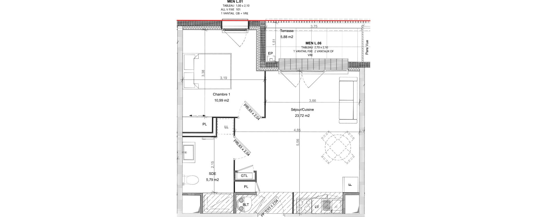 Appartement T2 de 40,50 m2 &agrave; Bretteville-Sur-Odon Centre