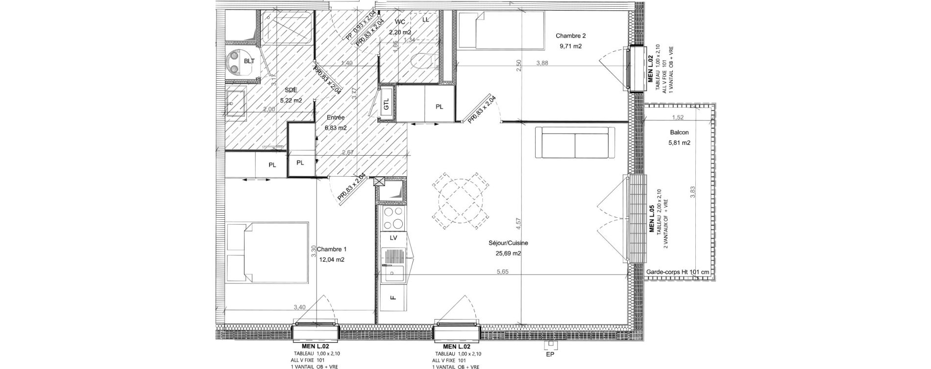 Appartement T3 de 61,69 m2 &agrave; Bretteville-Sur-Odon Centre