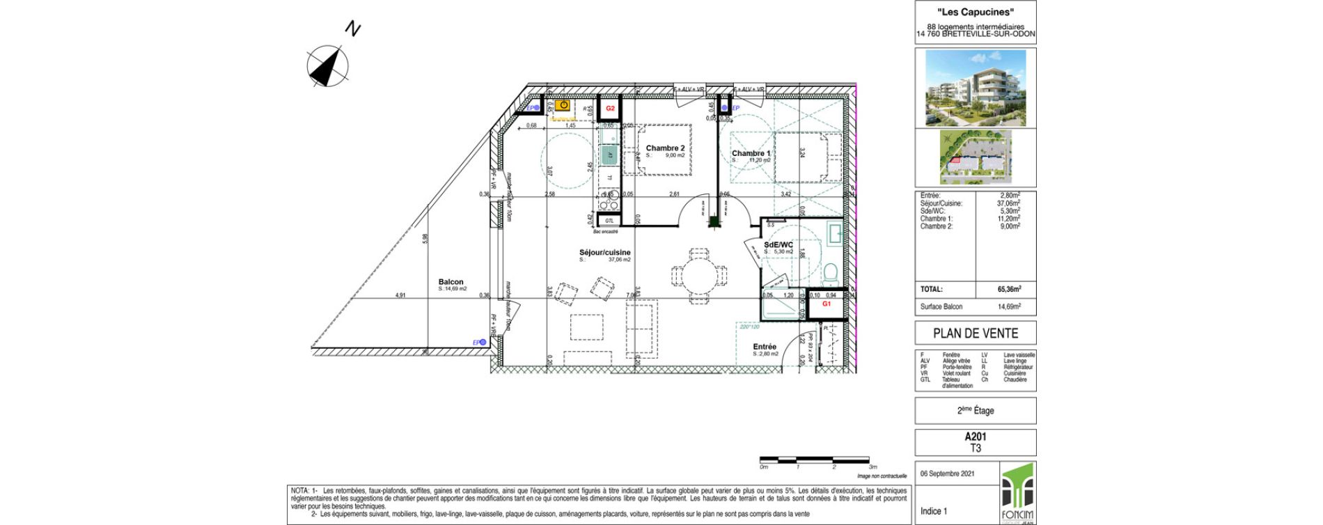 Appartement T3 de 65,36 m2 &agrave; Bretteville-Sur-Odon Centre