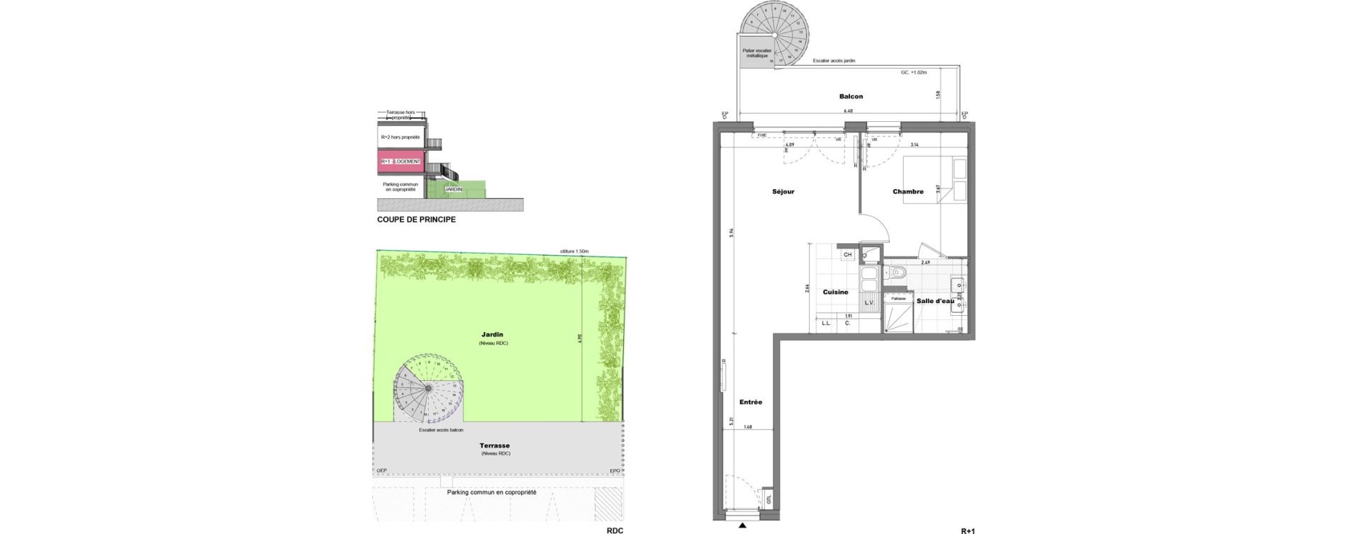 Duplex T2 de 49,75 m2 &agrave; Cabourg Divette