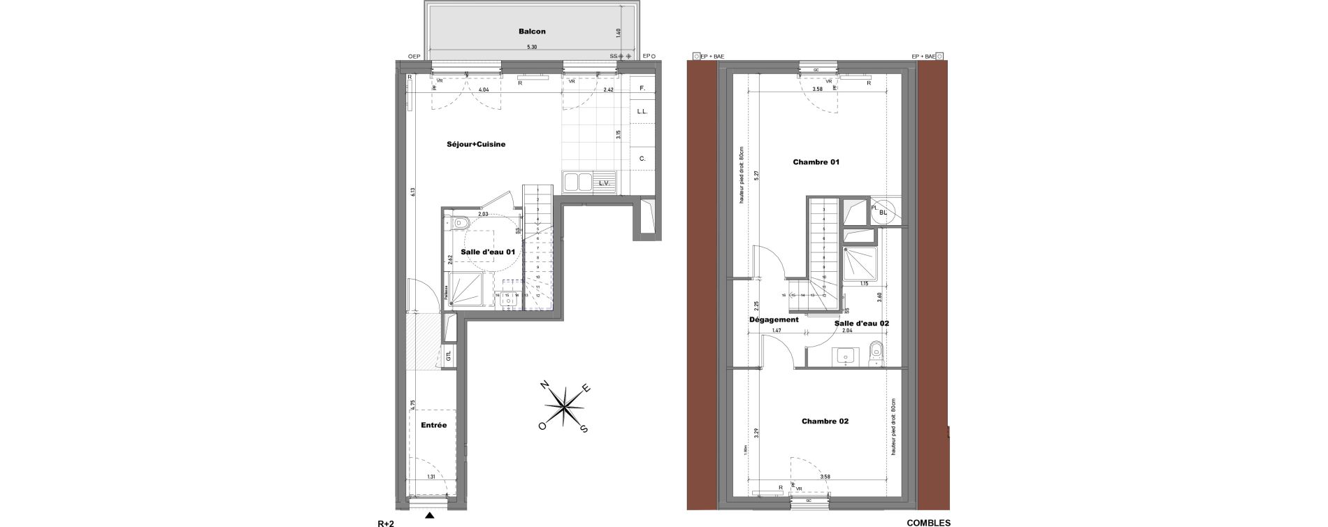 Duplex T3 de 68,75 m2 &agrave; Cabourg Divette