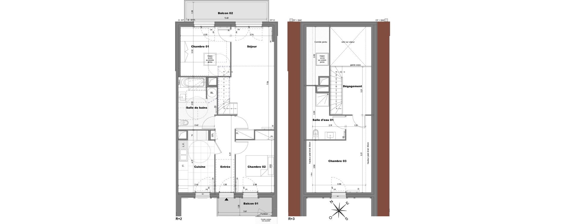 Duplex T4 de 90,75 m2 &agrave; Cabourg Divette