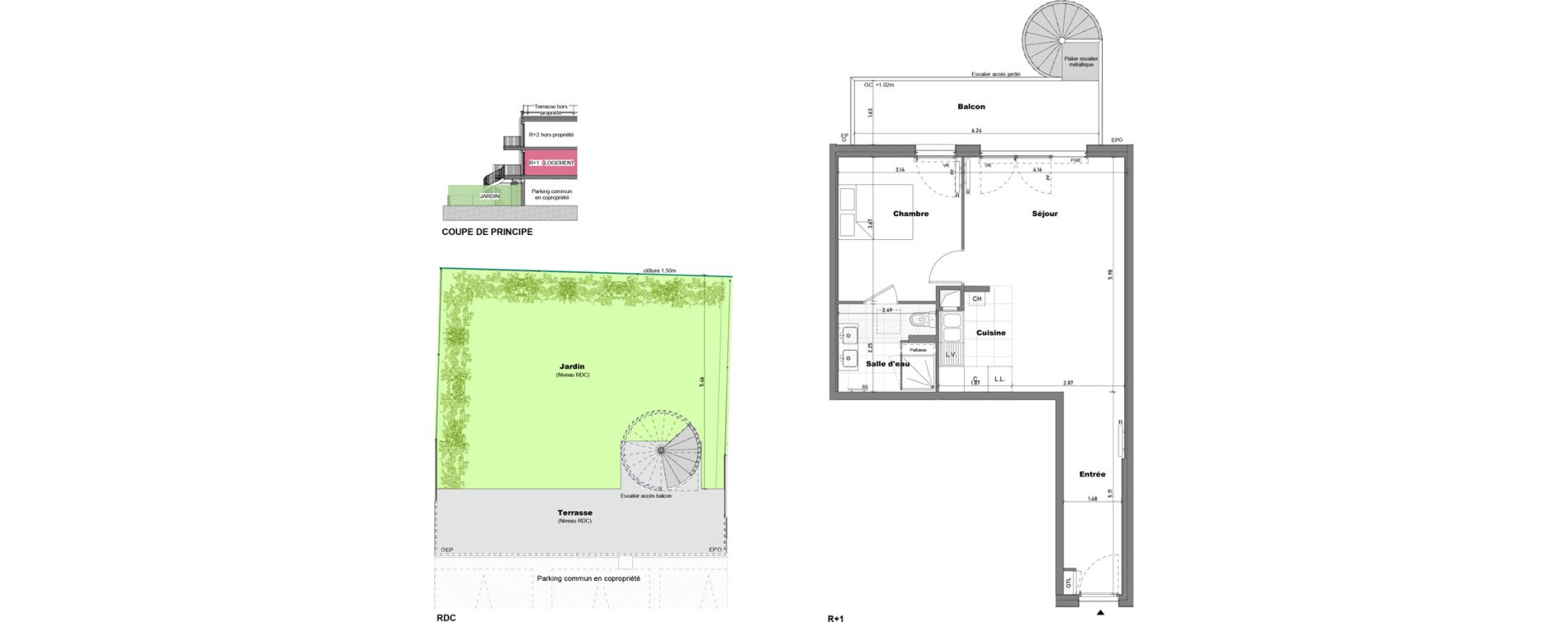 Duplex T2 de 49,98 m2 &agrave; Cabourg Divette