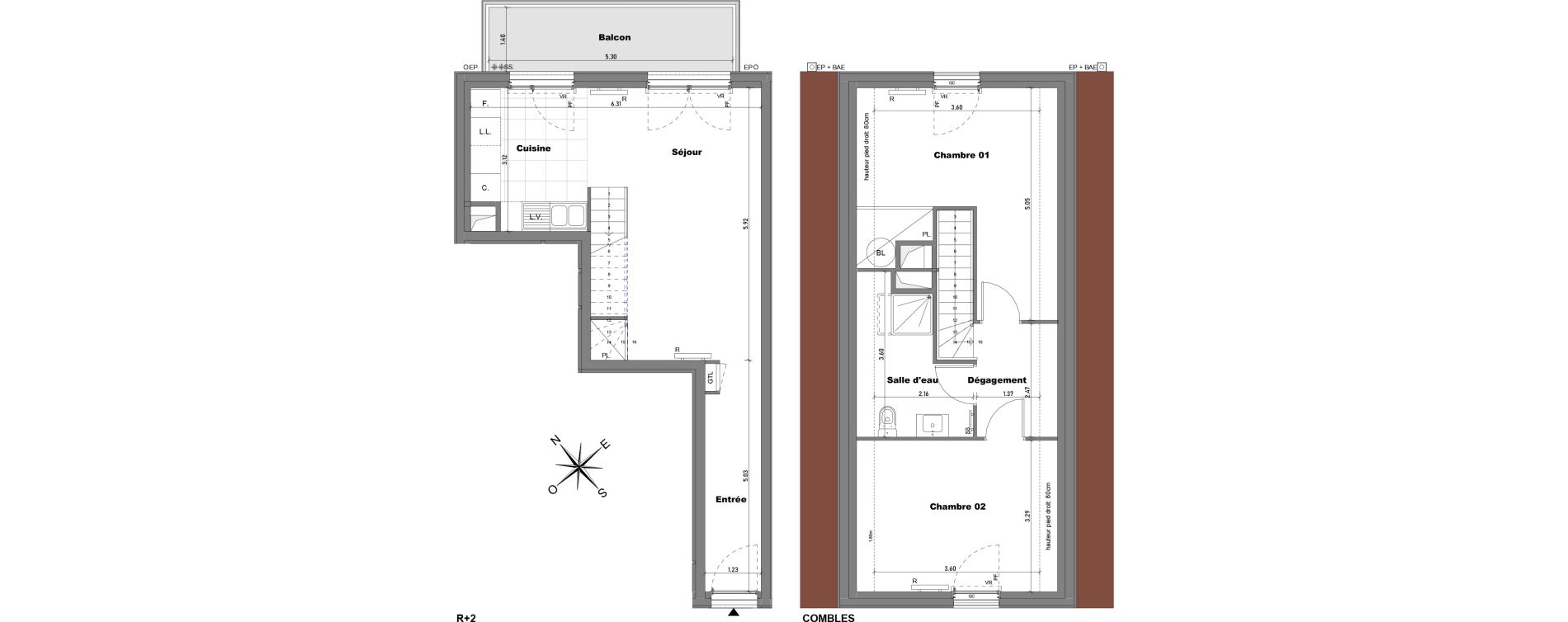 Duplex T3 de 68,03 m2 &agrave; Cabourg Divette