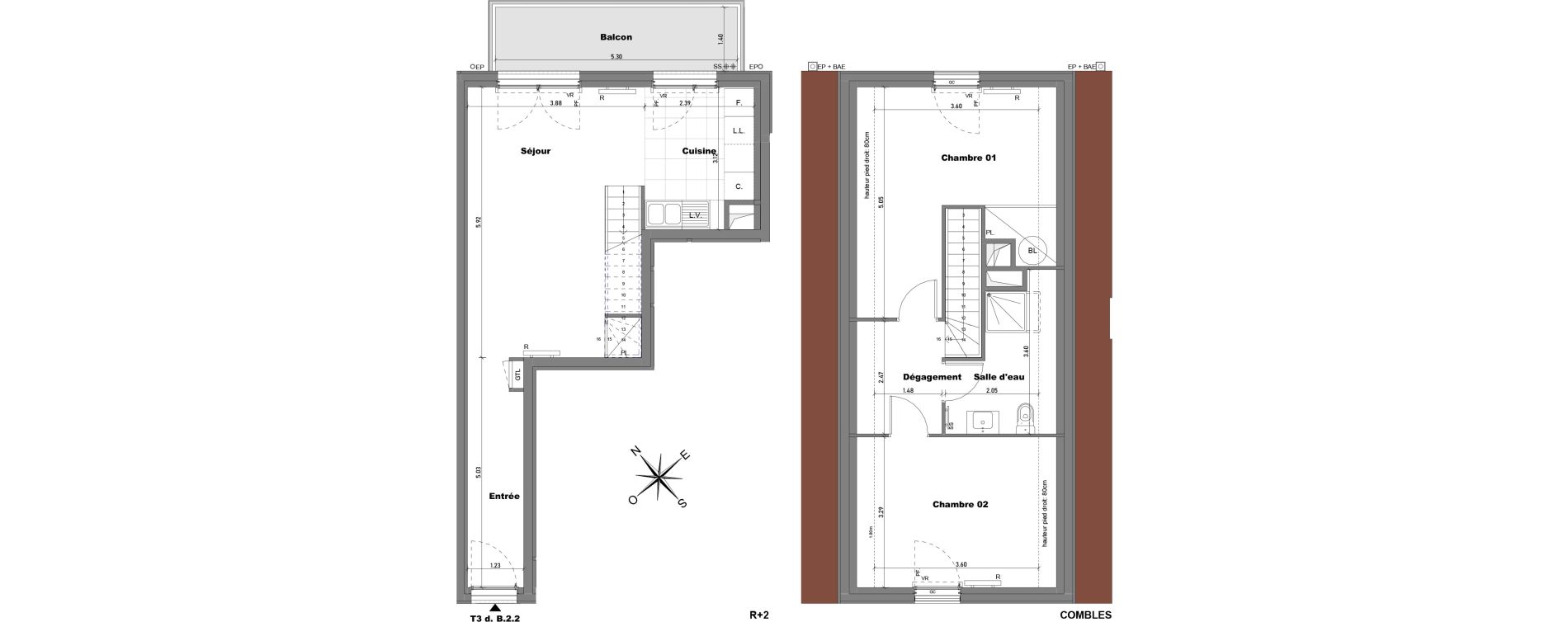 Duplex T3 de 68,31 m2 &agrave; Cabourg Divette