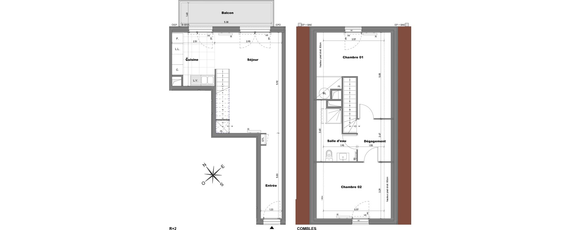 Duplex T3 de 68,11 m2 &agrave; Cabourg Divette