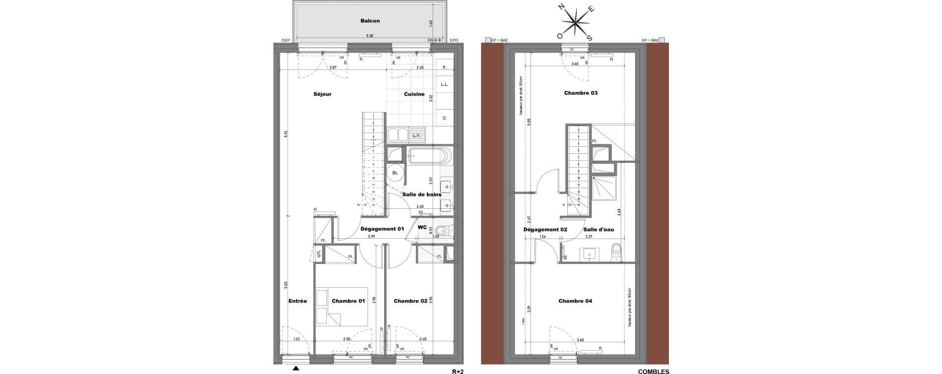 Duplex T5 de 98,80 m2 &agrave; Cabourg Divette