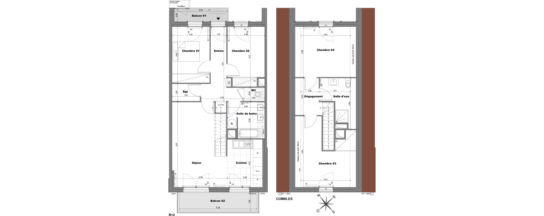 Duplex T5 de 99,28 m2 &agrave; Cabourg Divette