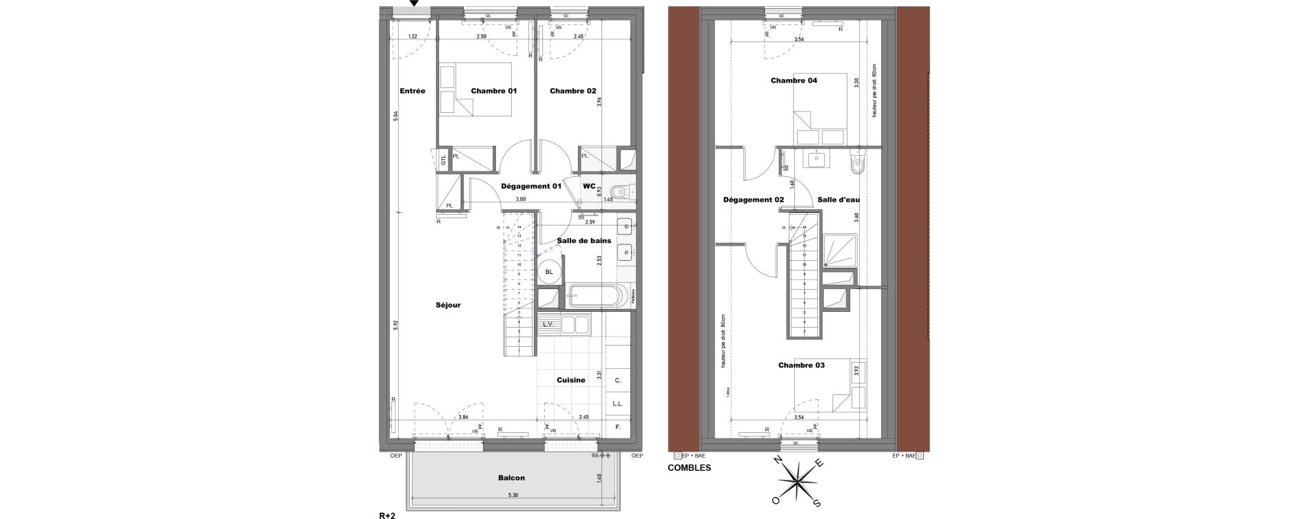 Duplex T5 de 98,80 m2 &agrave; Cabourg Divette