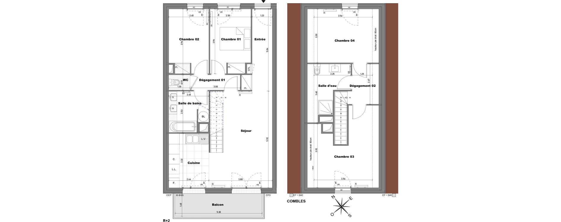 Duplex T5 de 98,67 m2 &agrave; Cabourg Divette