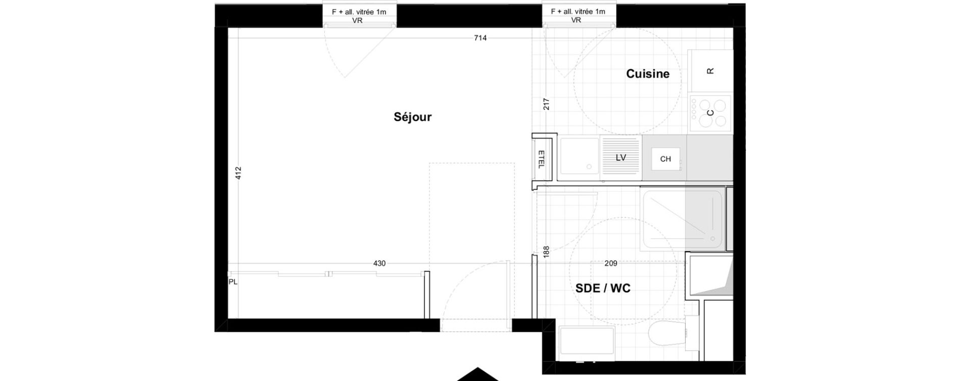 Studio de 29,05 m2 &agrave; Cabourg Centre