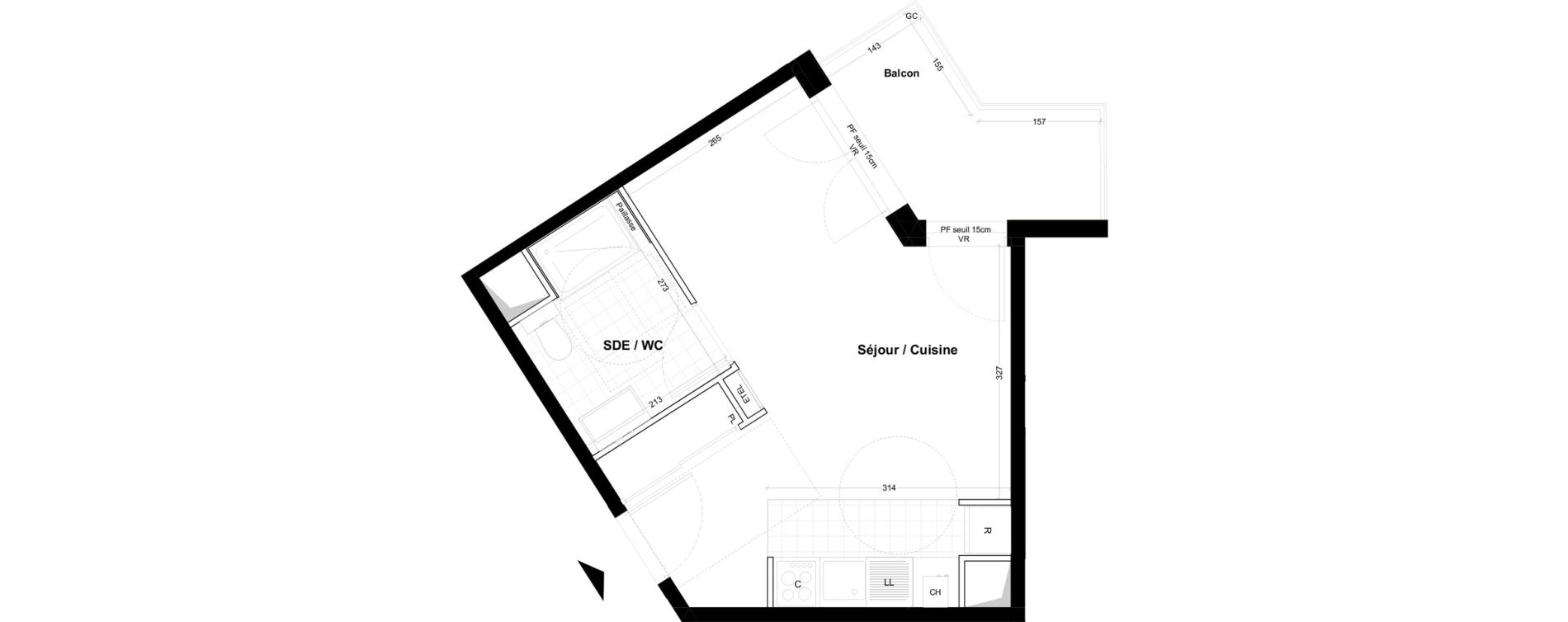 Studio de 29,61 m2 &agrave; Cabourg Centre