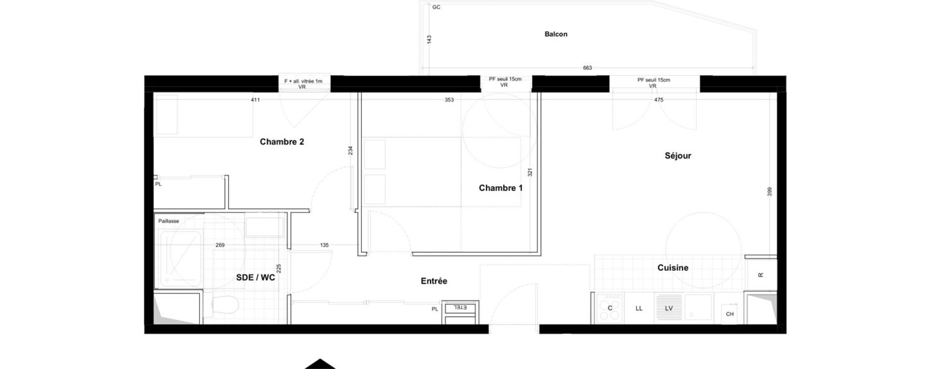 Appartement T3 de 55,26 m2 &agrave; Cabourg Centre