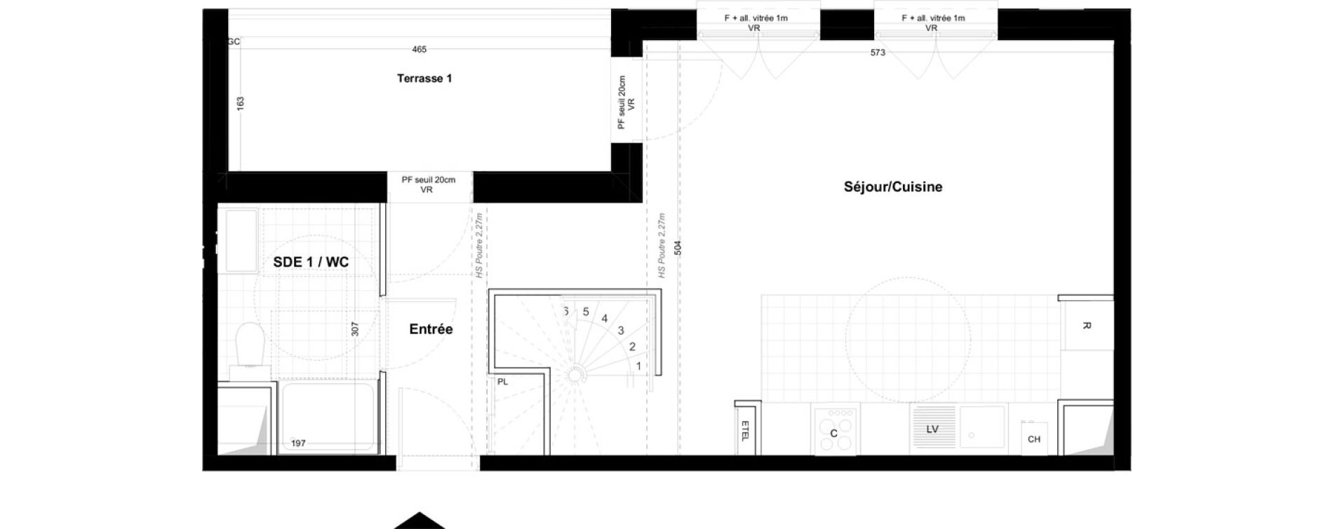 Duplex T5 de 101,40 m2 &agrave; Cabourg Centre