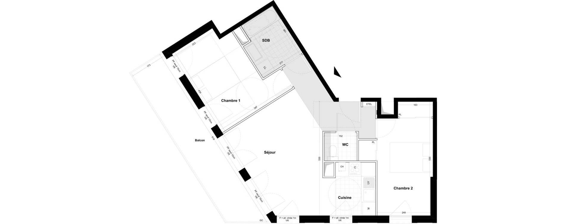 Appartement T3 de 64,14 m2 &agrave; Cabourg Centre