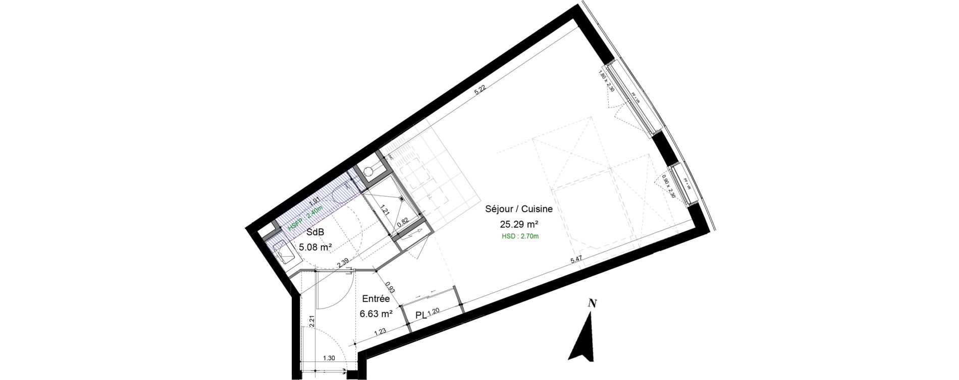 Appartement T1 de 36,78 m2 &agrave; Caen Pr&eacute;fecture