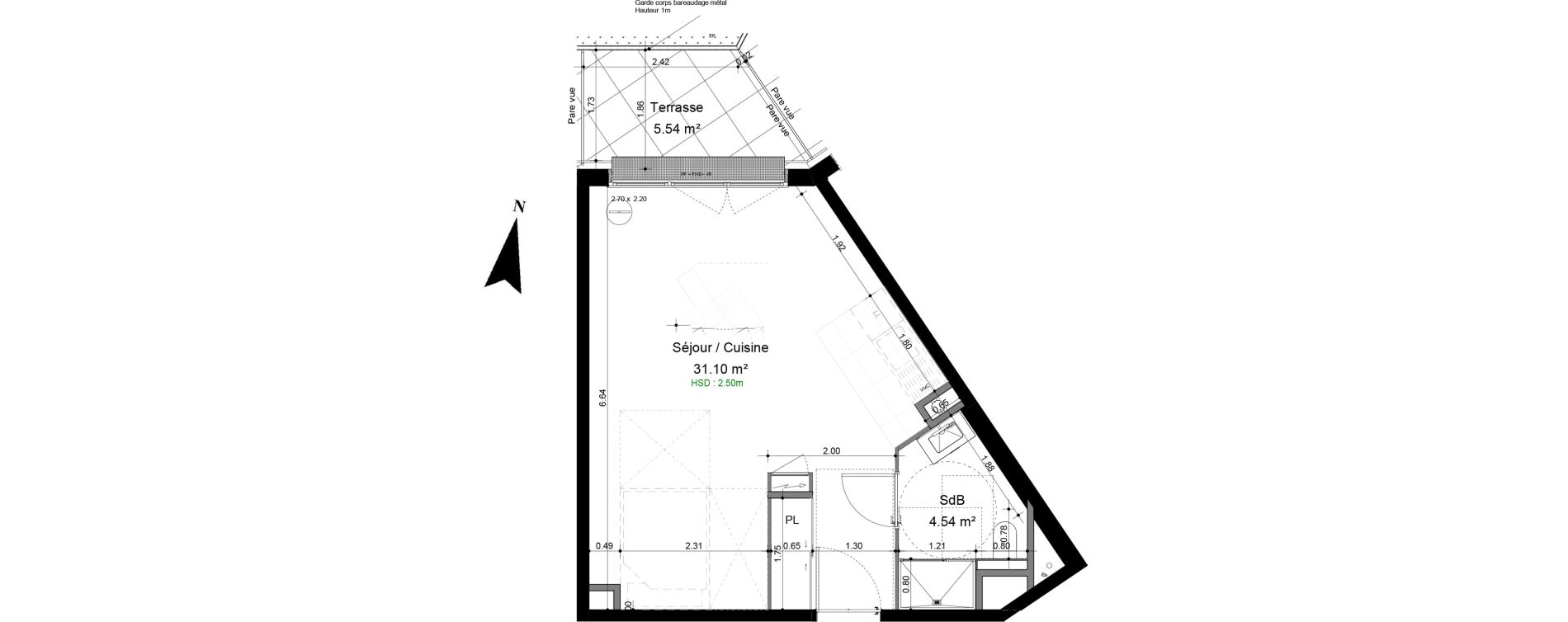 Appartement T1 de 35,71 m2 &agrave; Caen Pr&eacute;fecture