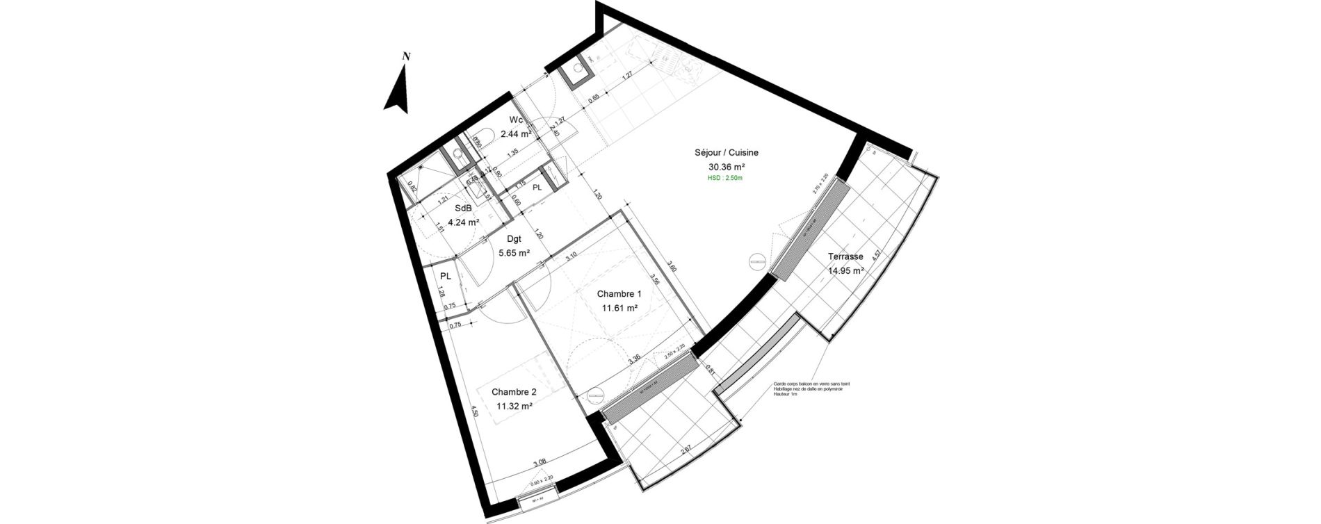Appartement T3 de 65,62 m2 &agrave; Caen Pr&eacute;fecture