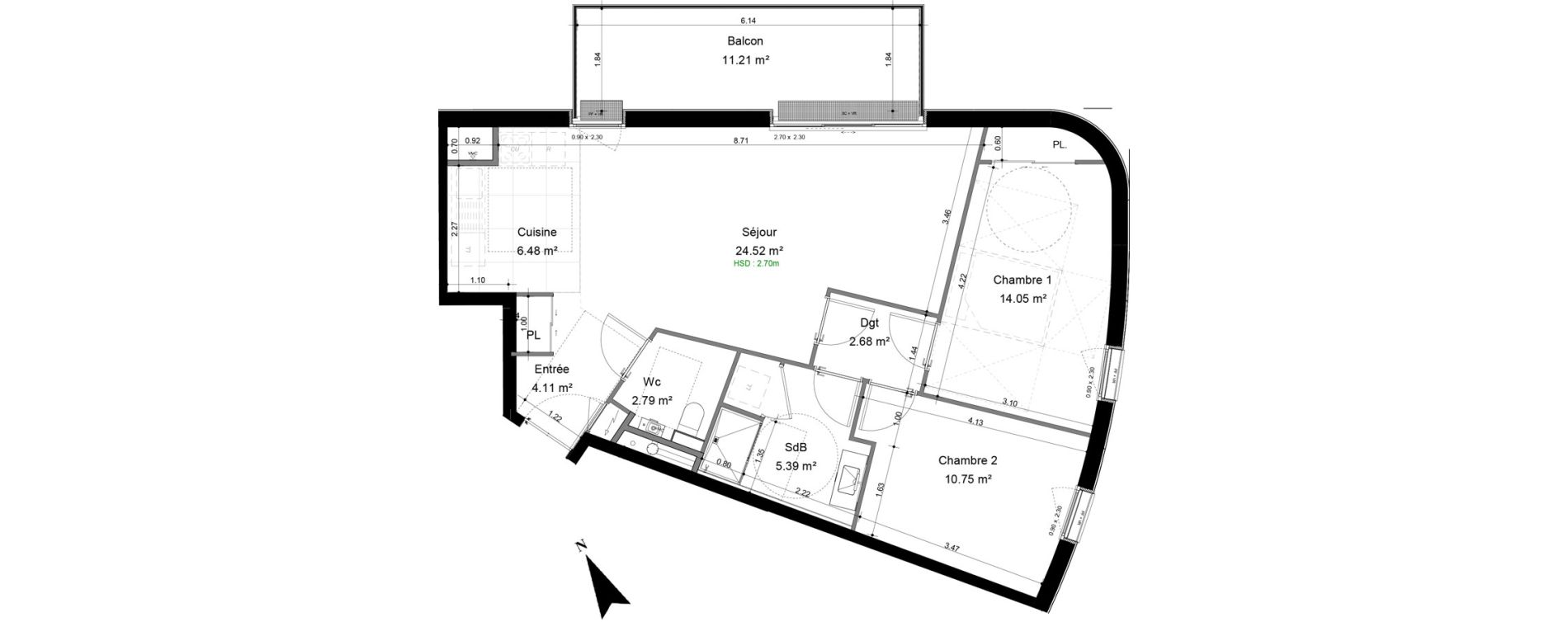 Appartement T3 de 70,50 m2 &agrave; Caen Pr&eacute;fecture