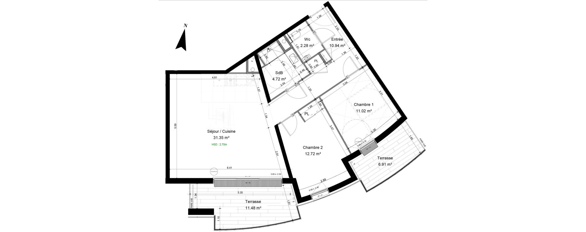 Appartement T3 de 73,51 m2 &agrave; Caen Pr&eacute;fecture