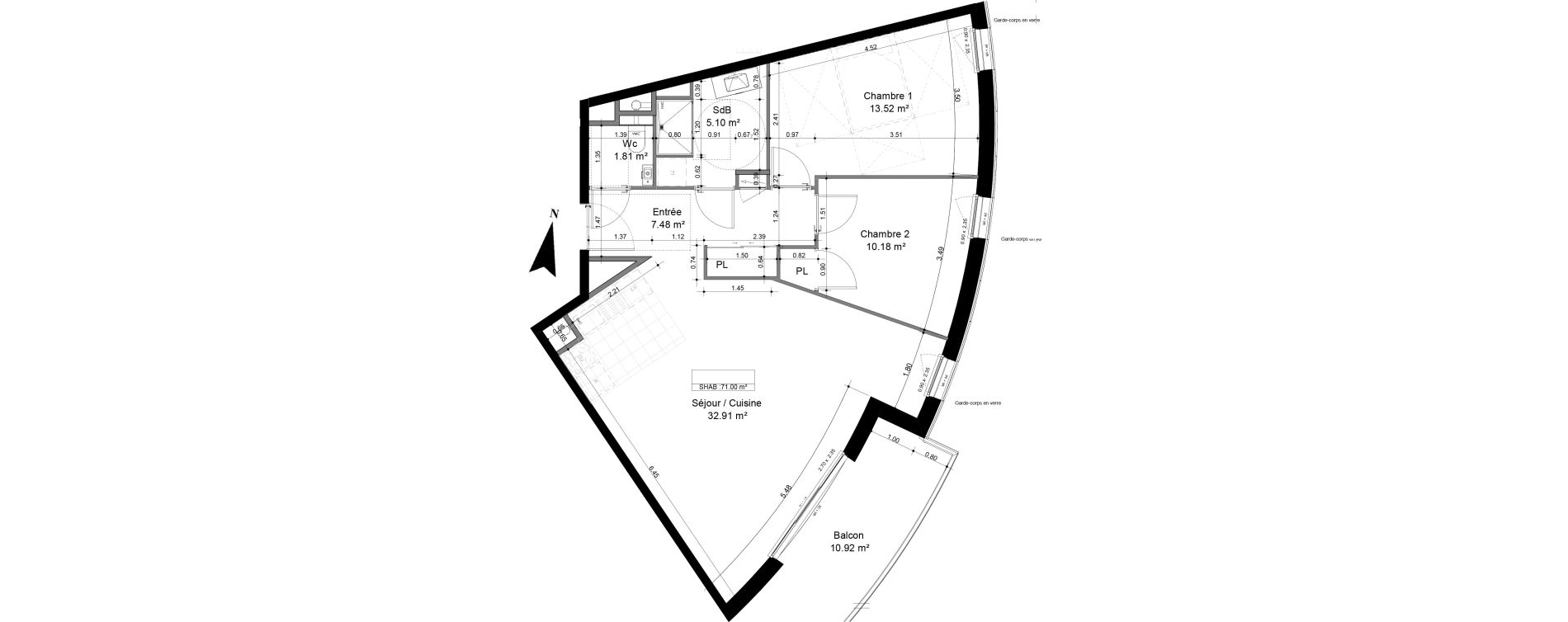 Appartement T3 de 71,00 m2 &agrave; Caen Pr&eacute;fecture