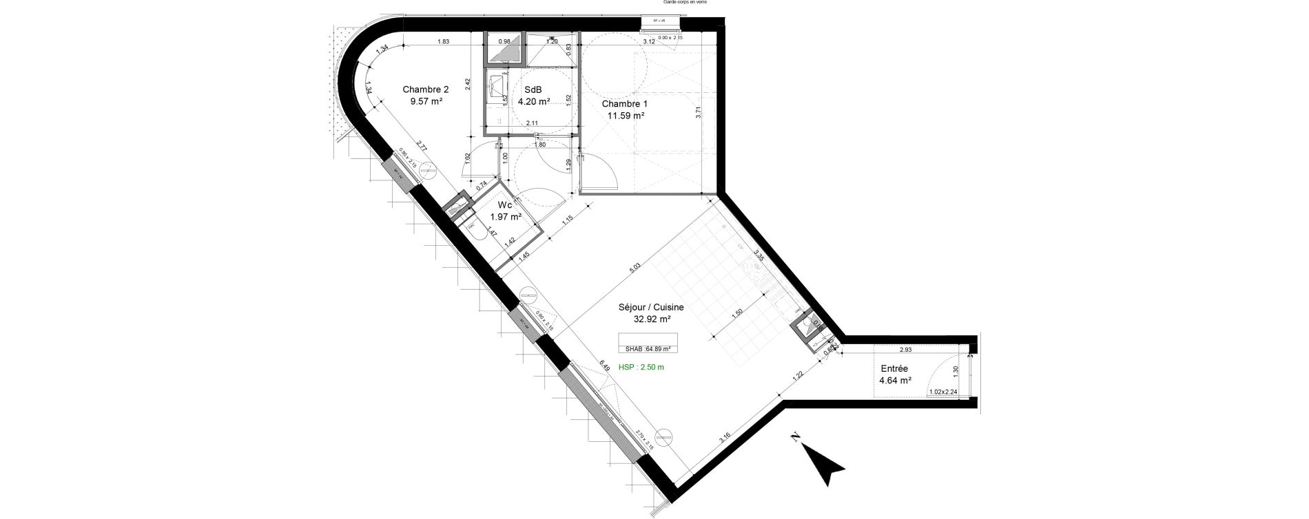 Appartement T3 de 64,89 m2 &agrave; Caen Pr&eacute;fecture