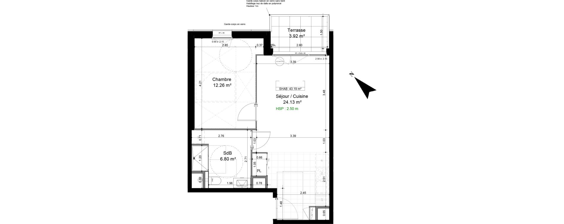 Appartement T2 de 43,19 m2 &agrave; Caen Pr&eacute;fecture