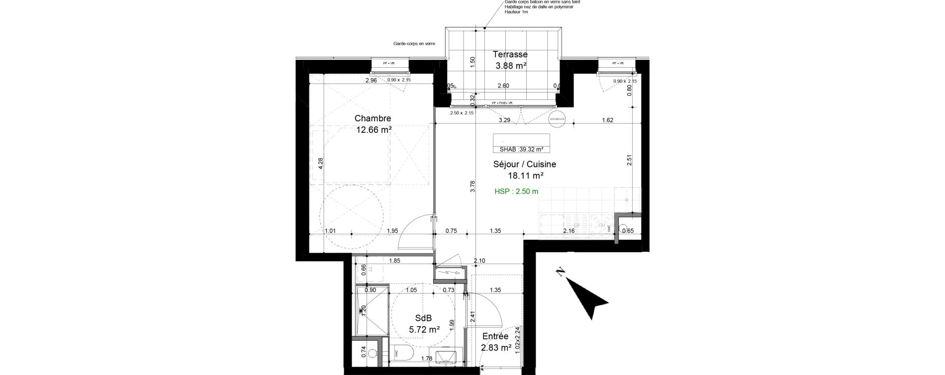 Appartement T2 de 39,32 m2 &agrave; Caen Pr&eacute;fecture