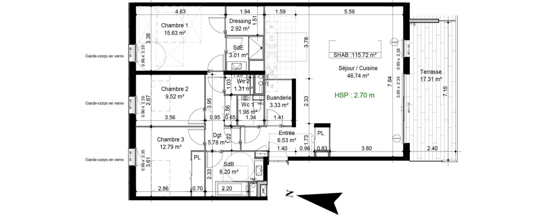 Appartement T4 de 115,72 m2 &agrave; Caen Pr&eacute;fecture