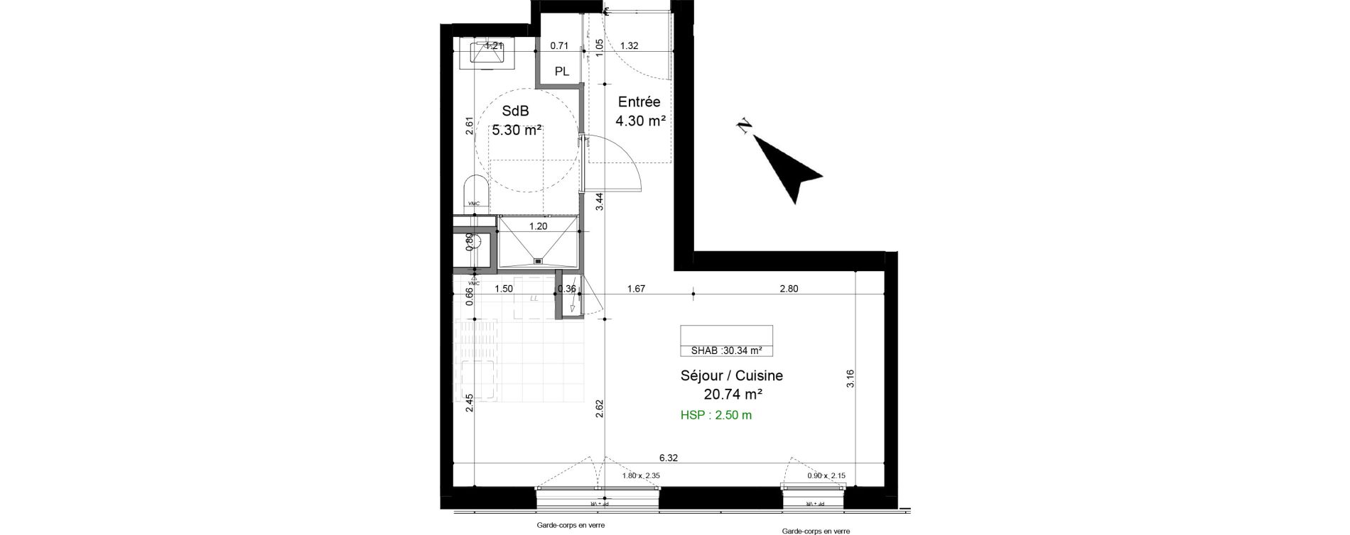 Appartement T1 de 30,34 m2 &agrave; Caen Pr&eacute;fecture