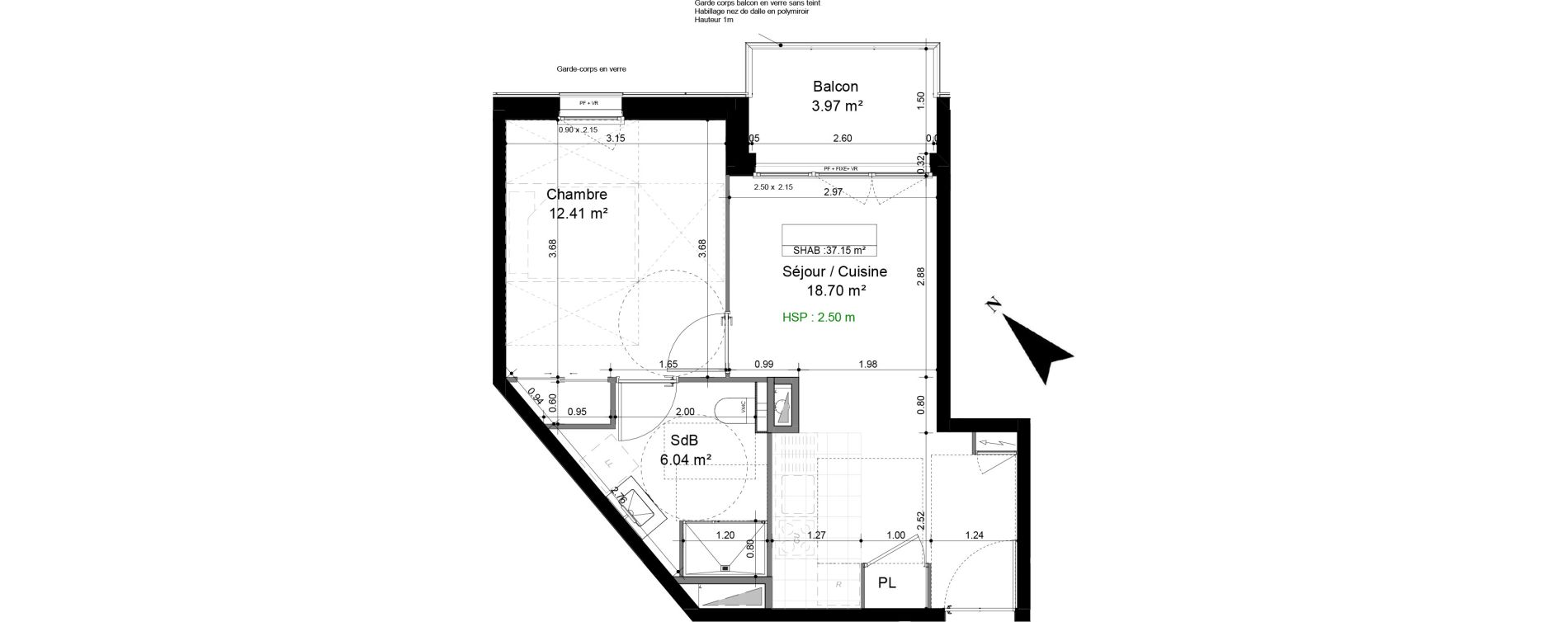 Appartement T2 de 37,15 m2 &agrave; Caen Pr&eacute;fecture