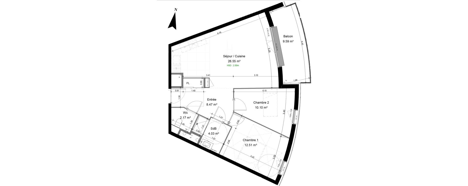 Appartement T3 de 63,49 m2 &agrave; Caen Pr&eacute;fecture