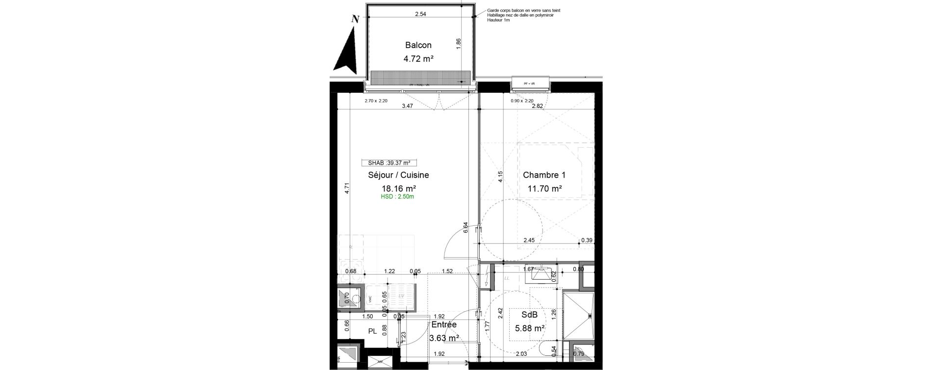 Appartement T2 de 39,37 m2 &agrave; Caen Pr&eacute;fecture