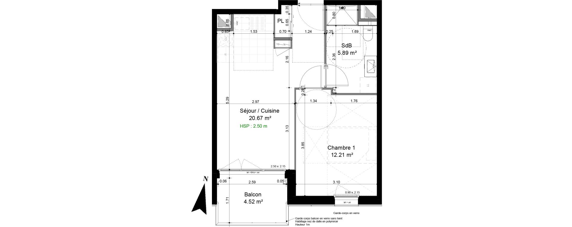 Appartement T2 de 38,77 m2 &agrave; Caen Pr&eacute;fecture